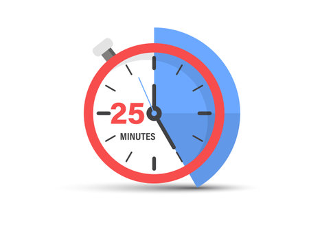 25 minutes on stopwatch icon in flat style. Clock face timer vector illustration on isolated background. Countdown sign business concept.のイラスト素材