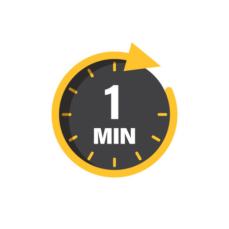 1 minute on stopwatch icon in flat style. Clock face timer vector illustration on isolated...