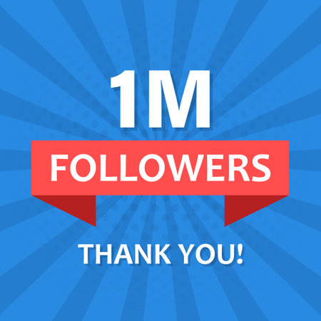 Thank you 1000000 followers icon in flat style. Subscription amount vector illustration on isolated background. 1m follower sign business concept.のイラスト素材