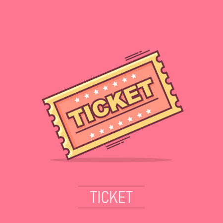 Cartoon ticket icon in comic style. Admit one illustration pictogram. Admit one splash business concept.のイラスト素材
