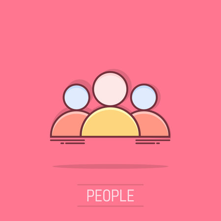 Cartoon people icon in comic style. Users illustration pictogram. Teamwork person sign splash...
