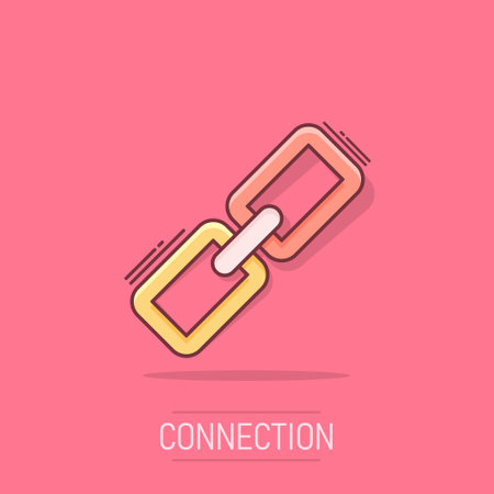 Vector cartoon chain icon in comic style. Connection sign illustration pictogram. Chain business splash effect concept.のイラスト素材