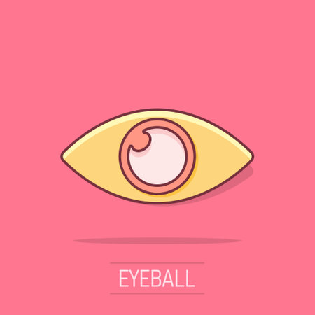Vector cartoon eye icon in comic style. Eyeball look sign illustration pictogram. Eye business splash effect concept.のイラスト素材