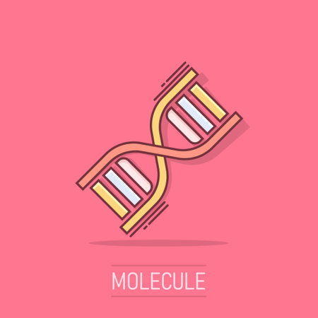 Vector cartoon dna icon in comic style. Medecine molecule sign illustration pictogram. Dna business splash effect concept.のイラスト素材