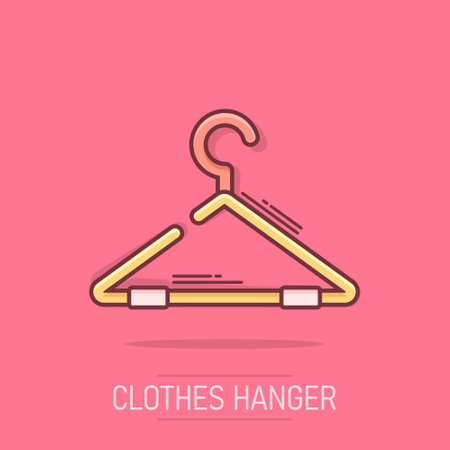Vector cartoon hanger icon in comic style. Wardrobe hander sign illustration pictogram. Hanger business splash effect concept.のイラスト素材