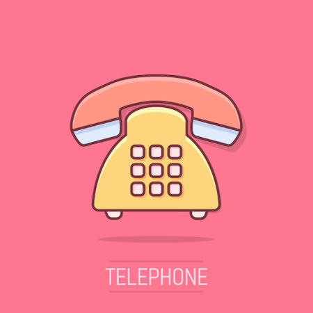 Vector cartoon phone icon in comic style. Telephone sign illustration pictogram. Phone business splash effect concept.のイラスト素材