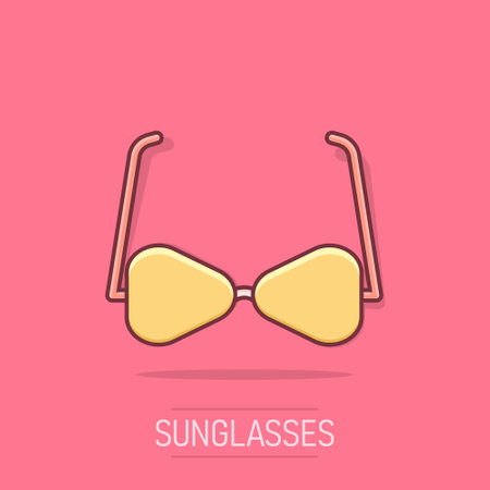 Vector cartoon sunglasses icon in comic style. Eyewear sign illustration pictogram. Sunglasses business splash effect concept.のイラスト素材