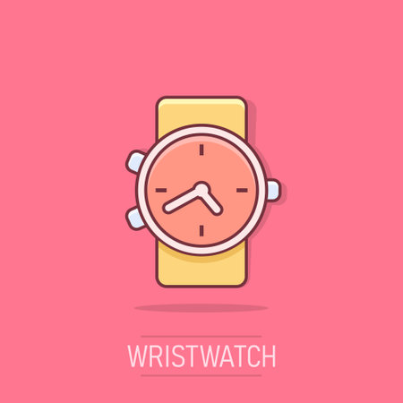 Vector cartoon watch icon in comic style. Clock sign illustration pictogram. Timer business splash effect concept.のイラスト素材