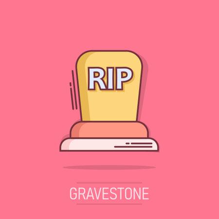 Vector cartoon halloween grave icon in comic style. Gravestone sign illustration pictogram. Rip business splash effect concept.のイラスト素材