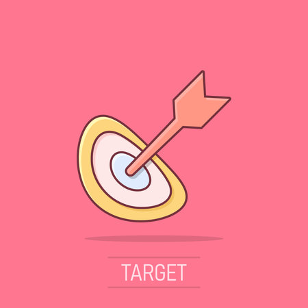 Vector cartoon target aim icon in comic style. Darts game sign illustration pictogram. Success business splash effect concept.のイラスト素材
