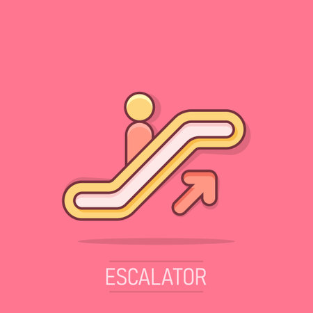 Vector cartoon escalator elevator icon in comic style. Escalator sign illustration pictogram. Elevator business splash effect concept.のイラスト素材