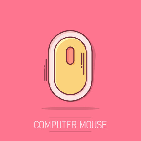 Vector cartoon computer mouse icon in comic style. Computer cursor sign illustration pictogram. Mouse business splash effect concept.のイラスト素材