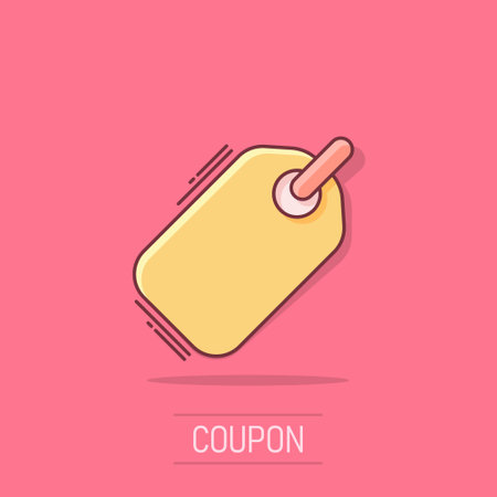 Vector cartoon empty tag icon in comic style. Price sale concept illustration pictogram. Promotion coupon business splash effect concept.のイラスト素材