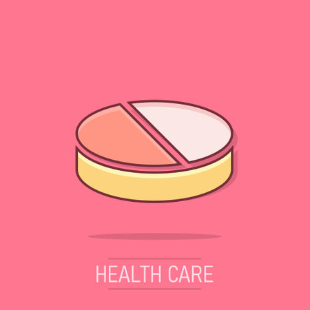 Vector cartoon pill icon in comic style. Tablet concept illustration pictogram. Capsule medical business splash effect concept.のイラスト素材