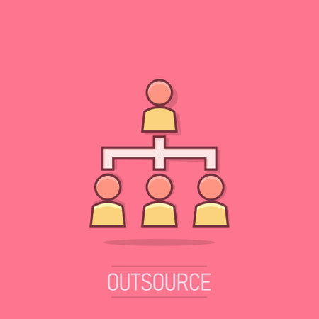 Vector cartoon people corporate organization chart icon in comic style. People cooperation concept illustration pictogram. Teamwork business splash effect concept.のイラスト素材