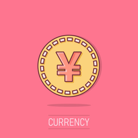 Vector cartoon yen, yuan money currency icon in comic style. Yen coin concept illustration pictogram. Asia money business splash effect concept.のイラスト素材