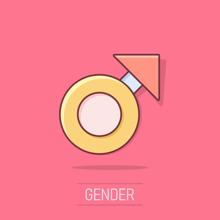 Vector cartoon male sex symbol icon in comic style. Men gender concept illustration pictogram. Boy masculine business splash effect concept.のイラスト素材