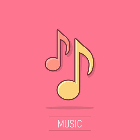 Vector cartoon music note icon in comic style. Sound media concept illustration pictogram. Audio note business splash effect concept.のイラスト素材