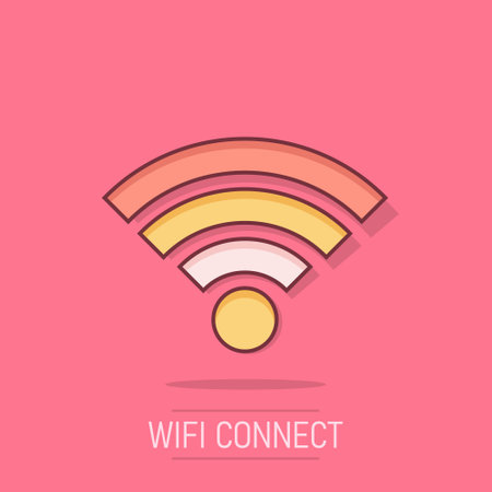 Wifi internet icon in comic style. Wi-fi wireless technology vector cartoon illustration pictogram. Network wifi business concept splash effect.のイラスト素材
