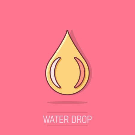 Water drop icon in comic style. Raindrop vector cartoon illustration pictogram. Droplet water blob business concept splash effect.のイラスト素材