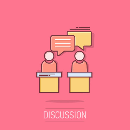 Politic debate icon in comic style. Presidential debates vector cartoon illustration pictogram. Businessman discussion business concept splash effect.のイラスト素材