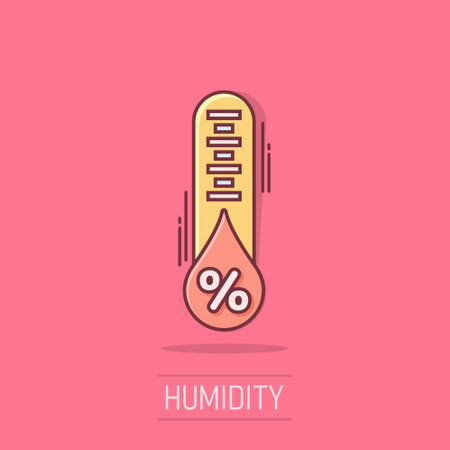 Humidity icon in comic style. Climate vector cartoon illustration on white isolated background. Temperature forecast business concept splash effect.のイラスト素材