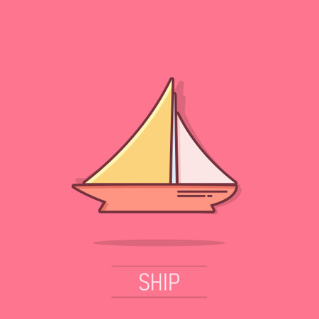 Ship cruise sign icon in comic style. Cargo boat vector cartoon illustration on white isolated background. Vessel business concept splash effect.のイラスト素材