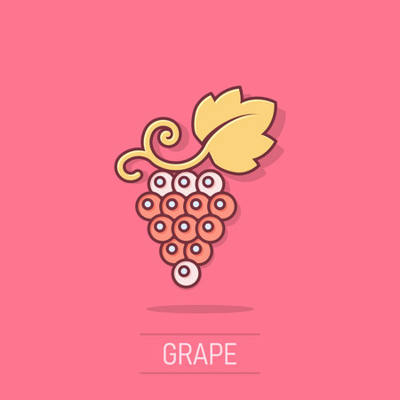 Grape fruits sign icon in comic style. Grapevine vector cartoon illustration on white isolated background. Wine grapes business concept splash effect.のイラスト素材