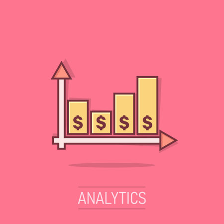 Money growth icon in comic style. Arrow progress cartoon vector illustration on isolated background. Career splash effect business concept.のイラスト素材