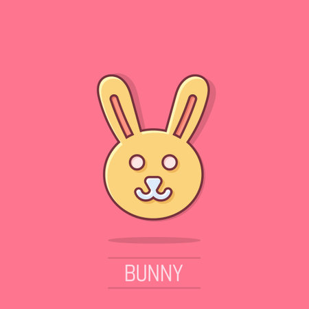 Rabbit icon in comic style. Bunny cartoon vector illustration on isolated background. Happy easter splash effect business concept.のイラスト素材