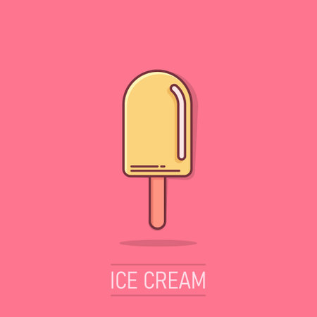 Ice cream icon in comic style. Sundae cartoon vector illustration on isolated background. Sorbet dessert splash effect business concept.のイラスト素材