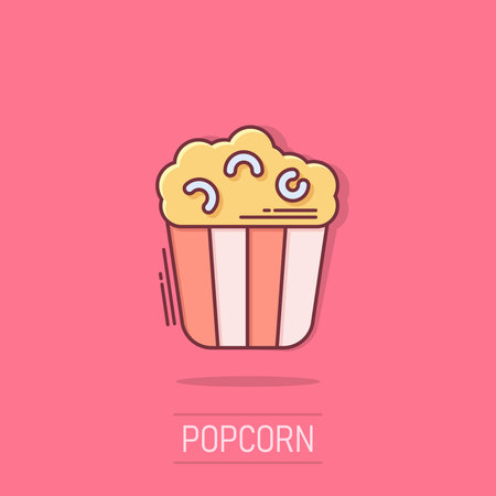 Film icon in comic style. Popcorn cartoon vector illustration on isolated background. Pop corn bucket splash effect business concept.のイラスト素材