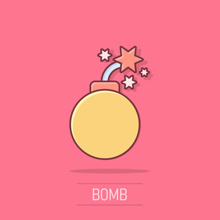 Bomb icon in comic style. Dynamite cartoon vector illustration on isolated background. C4 tnt splash effect business concept.のイラスト素材