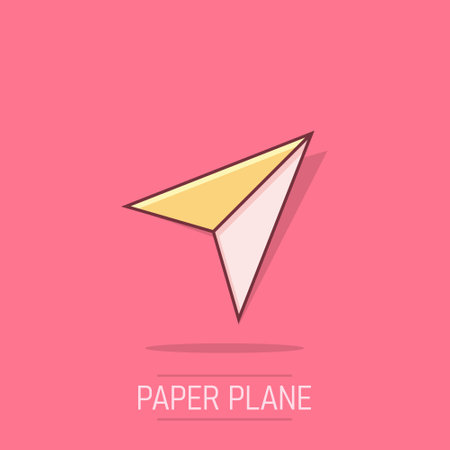 Paper plane icon in comic style. Sent message cartoon vector illustration on isolated background. Air sms splash effect business concept.のイラスト素材