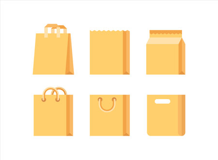 Shopping bags icons in flat style. Package vector illustration on isolated background. Purchase sign business concept.のイラスト素材