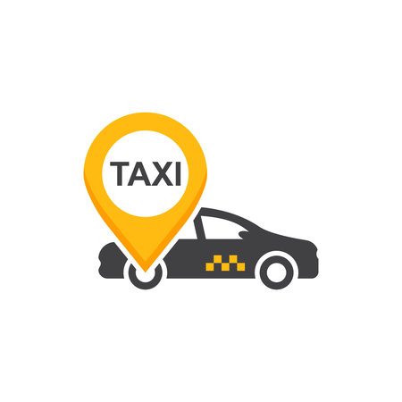 Taxi service icon in flat style. Cab vector illustration on isolated background. Delivery company sign business concept.のイラスト素材