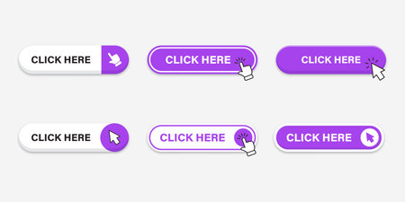 Click here banner icon in flat style. Ecommerce vector illustration on isolated background. Shopping sign business concept.のイラスト素材