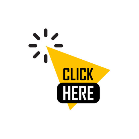 Click here banner icon in flat style. Ecommerce vector illustration on isolated background. Shopping sign business concept.のイラスト素材
