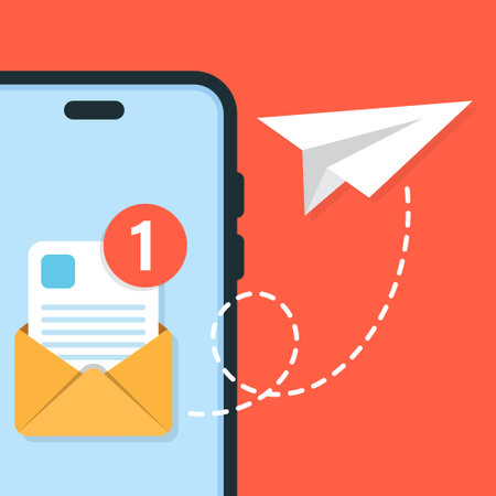 Send email from smartphone icon in flat style. Paper plane vector illustration on isolated background. Message transfer sign business concept.のイラスト素材