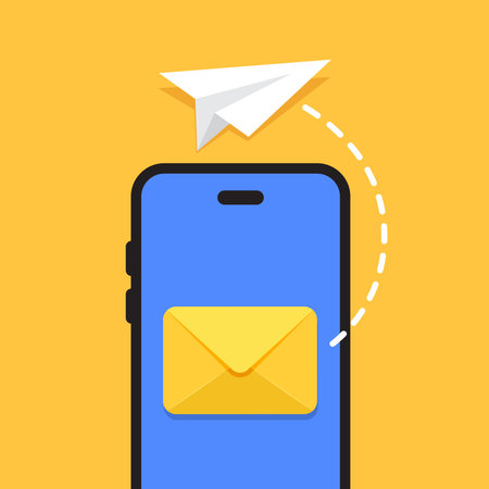 Send email from smartphone icon in flat style. Paper plane vector illustration on isolated background. Message transfer sign business concept.のイラスト素材