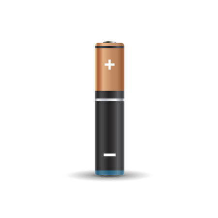 Realistic alkaline battery icon in flat style. Diffrent size accumulator vector illustration on isolated background. Accumulator recharge sign business concept.のイラスト素材