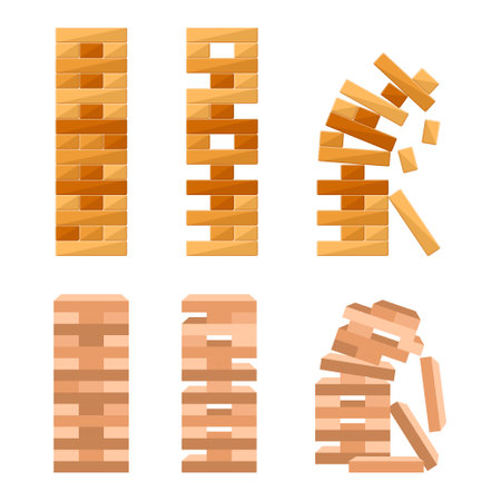 Tower games for kids icon in flat style. Wooden block puzzle vector illustration on isolated background. Balance game set sign business concept.のイラスト素材
