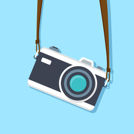 Camera icon in flat style. Photography vector illustration on isolated background. Photo sign business concept.のイラスト素材