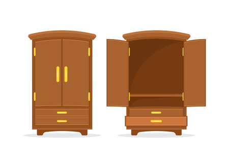 Cupboard icon in flat style. Wardrobe storage vector illustration on isolated background. Drawer cabinet sign business concept.のイラスト素材