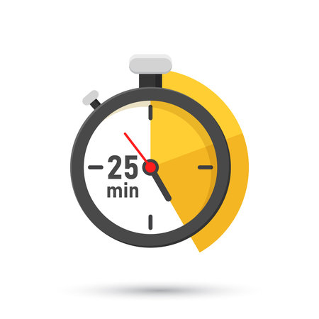 25 minutes on stopwatch icon in flat style. Clock face timer vector illustration on isolated background. Countdown sign business concept.のイラスト素材