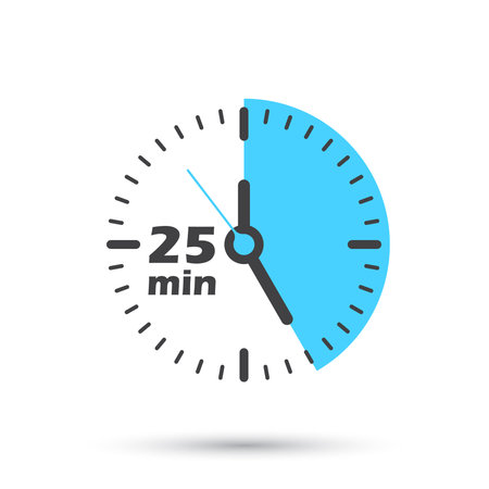 25 minutes on stopwatch icon in flat style. Clock face timer vector illustration on isolated background. Countdown sign business concept.のイラスト素材