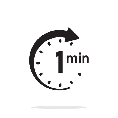 1 minute on stopwatch icon in flat style. Clock face timer vector illustration on isolated background. Countdown sign business concept.のイラスト素材