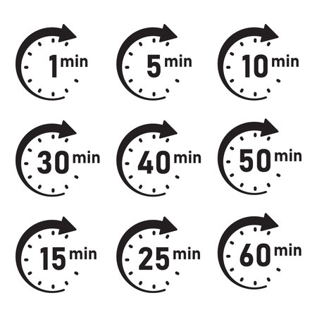 From 1 minite to 60 minutes on stopwatch icon in flat style. Clock face timer vector illustration on...