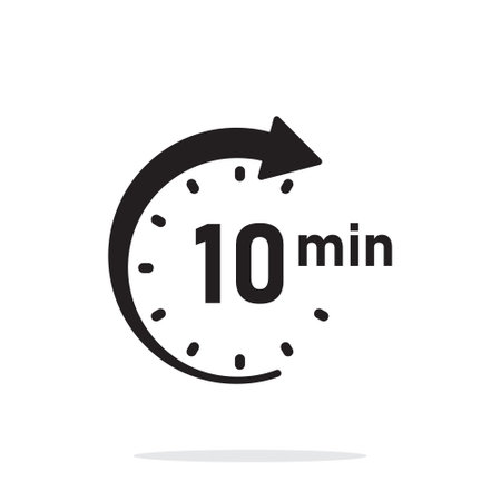 10 minutes on stopwatch icon in flat style. Clock face timer vector illustration on isolated background. Countdown sign business concept.のイラスト素材