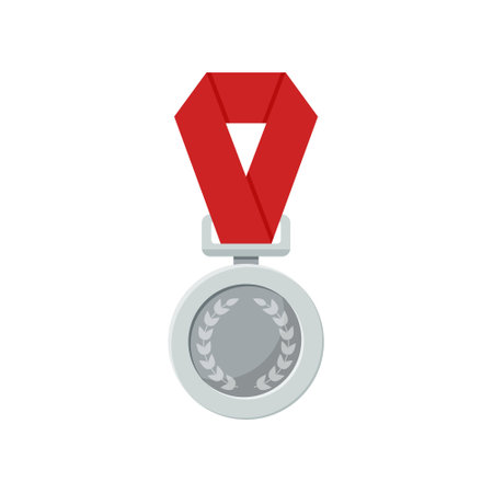 Silver medal icon in flat style. Trophy award vector illustration on isolated background. Winner sign business concept.のイラスト素材
